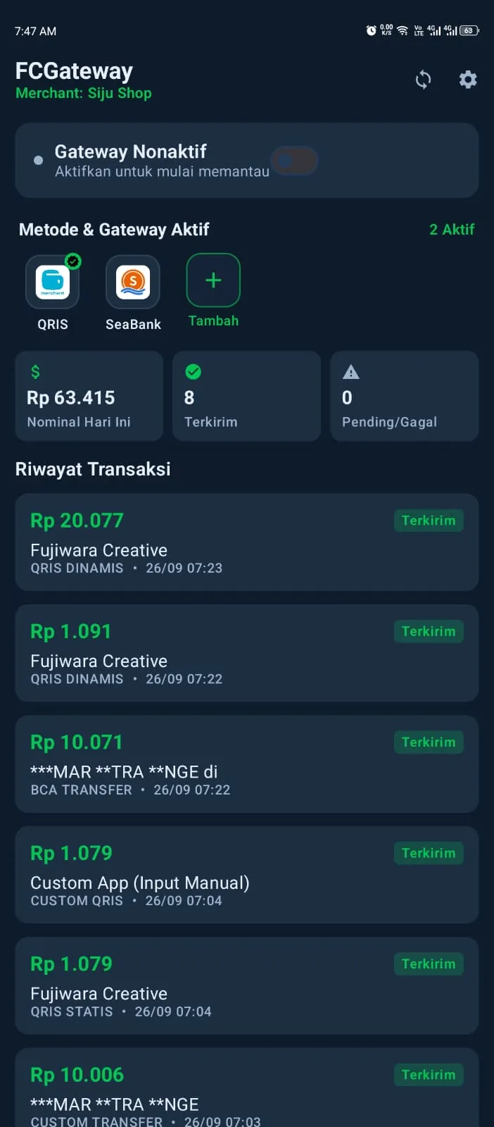 Screenshot FCGateway - Android Real-Time Bank & QRIS Notification Forwarder - #1